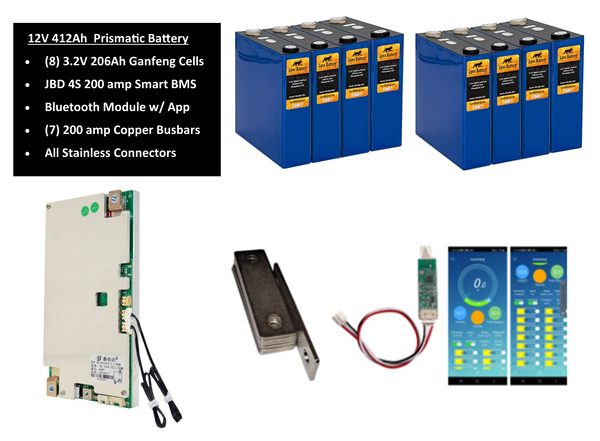 12V Lithium Iron Phosphate (LiFePO4) Prismatic Battery with Bluetooth Smart JBD BMS